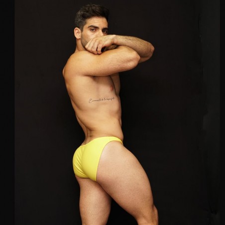 Nice yellow microfiber bikini for men, side view