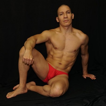 microfiber men bikini brief red color, front view