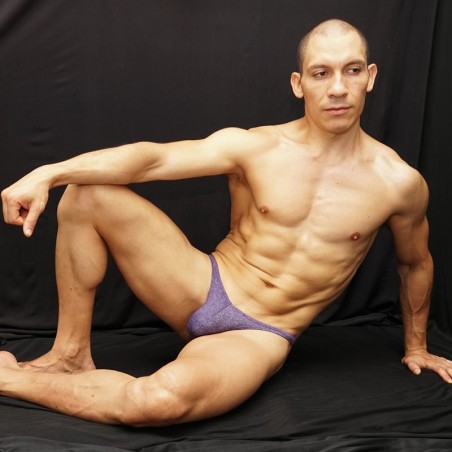 thong for men made in viscose purple, front view