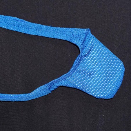 Men's thong made of fresh porous mesh microfiber, blue color