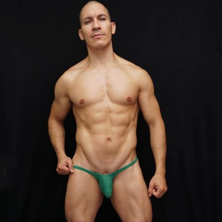 men thongs made in Green Mesh microfiber