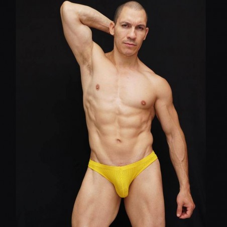 men yellow microfiber mesh