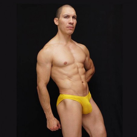 men yellow microfiber mesh