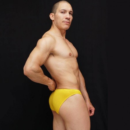 men yellow microfiber mesh