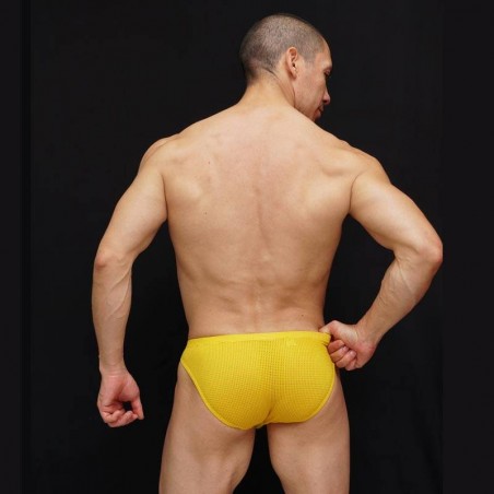 men yellow microfiber mesh