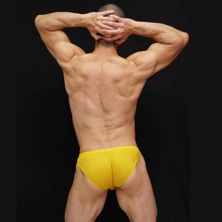 men yellow microfiber mesh