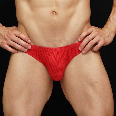 Bikini para hombre microfibra malla roja